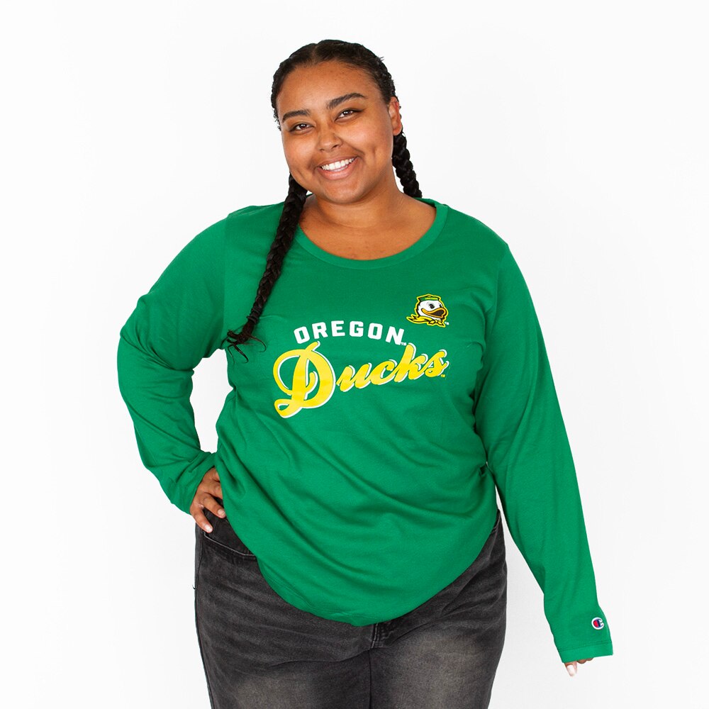 Arched Oregon, Champion, Green, Scoop Neck, Cotton, Women, Long sleeve, T-Shirt, 959479